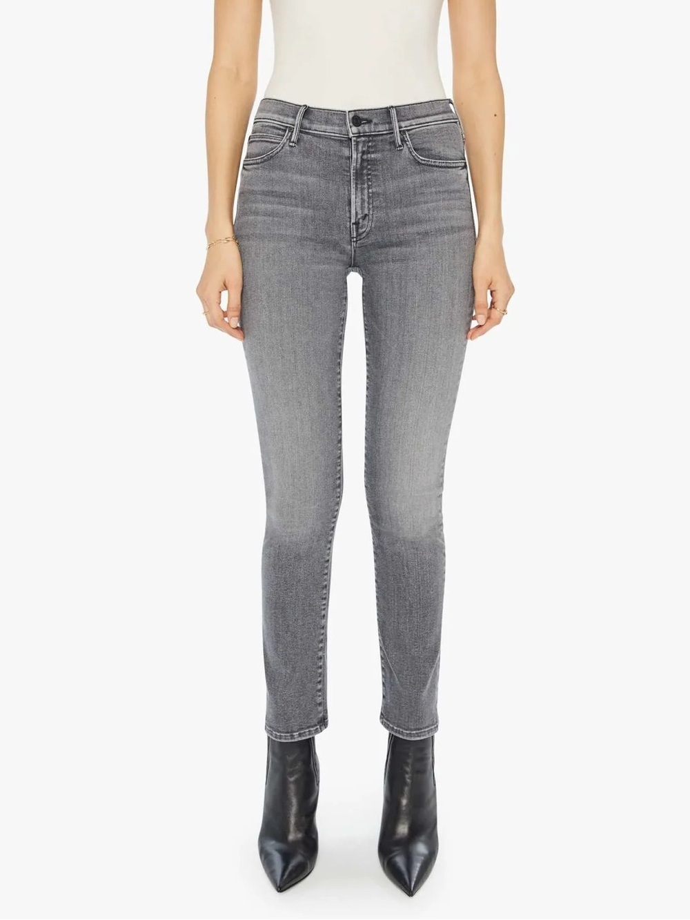 MOTHER The Rascal Flood Slim Straight Leg Jeans Magic 8 Ball Grey Denim Women’s